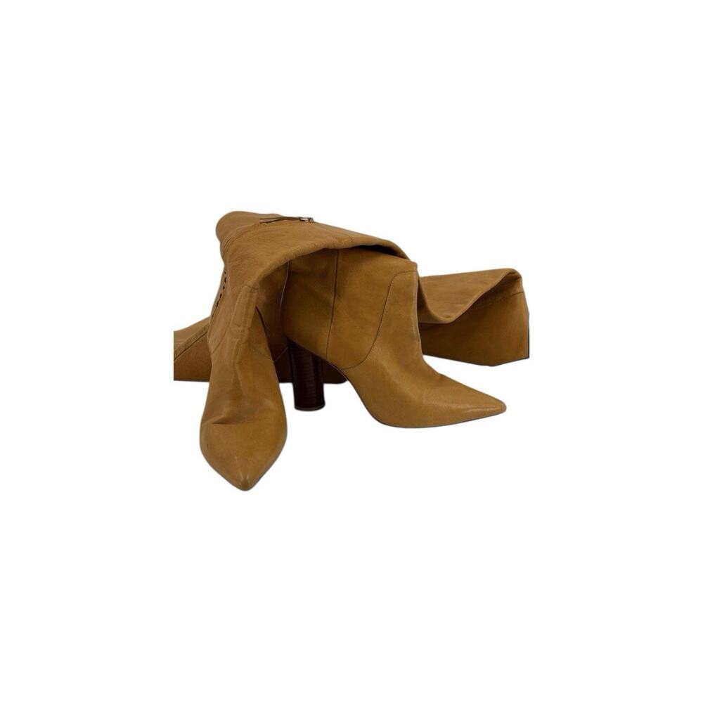 Ulla Johnson Knee High Boots 9.5M Mustard Yellow/Camel Suede Leather Block Heel - Picture 6 of 10
